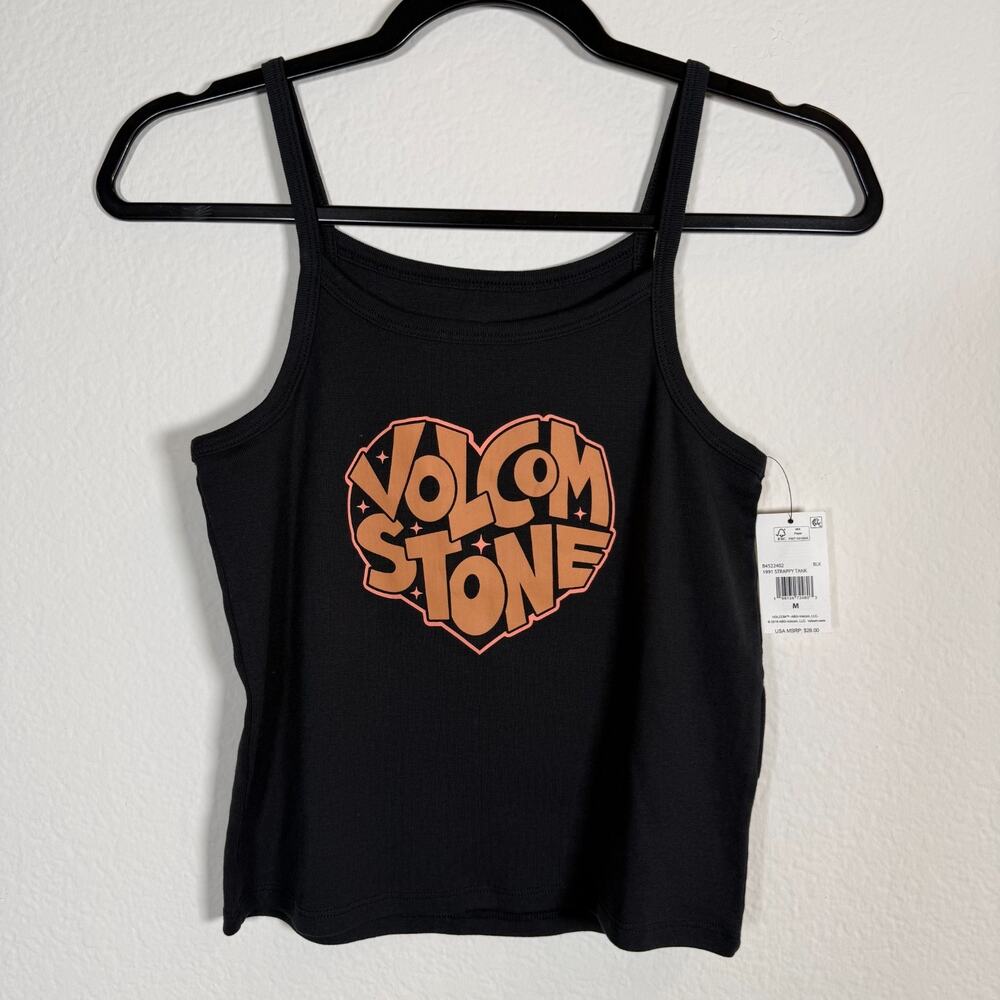 NWT Volcom 1991 Strappy Tank Black Heart Graphic M